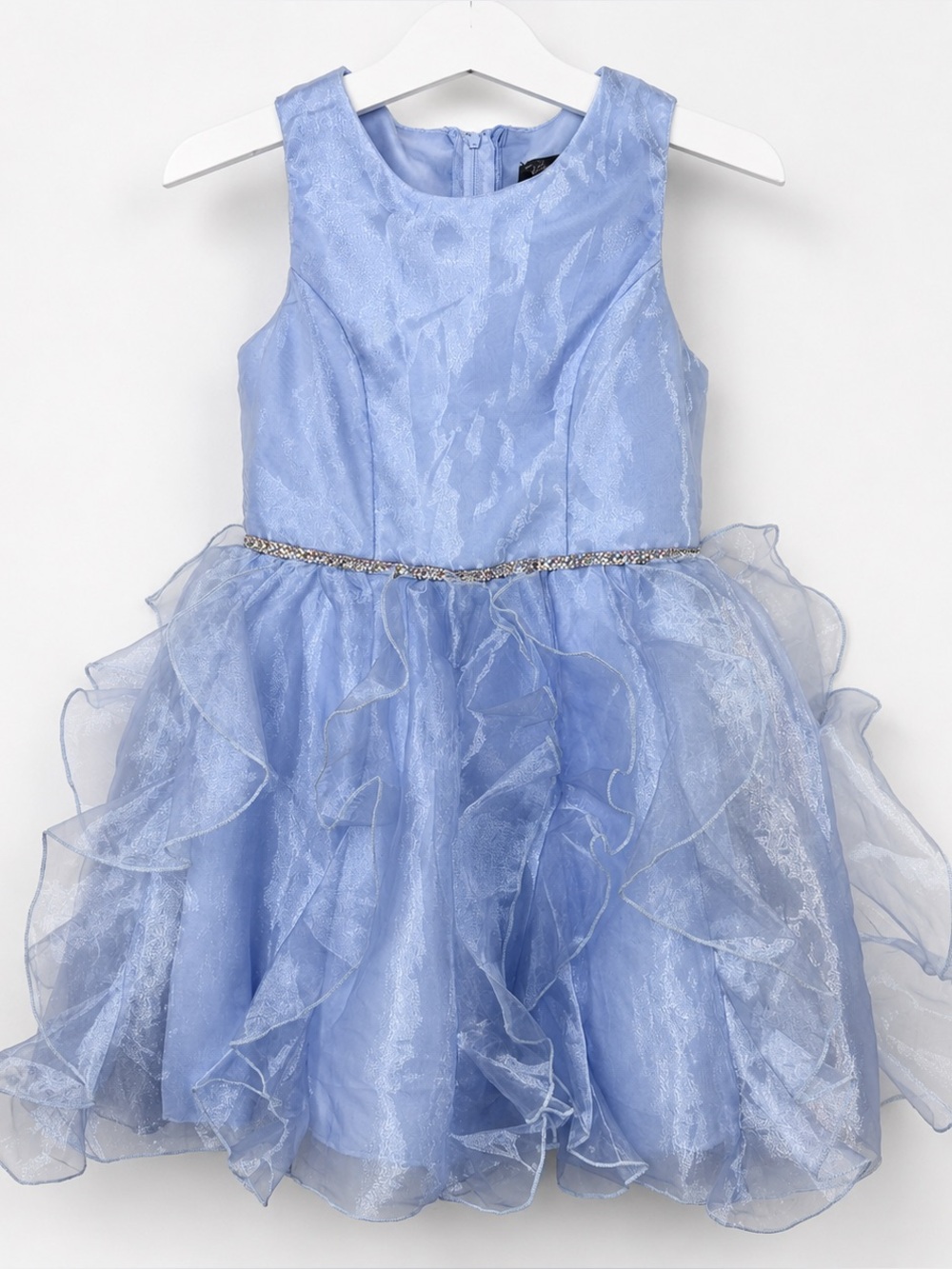 Rare Editions Girls Blue Ruffle Rhinestone Formal Party Dress Size 7